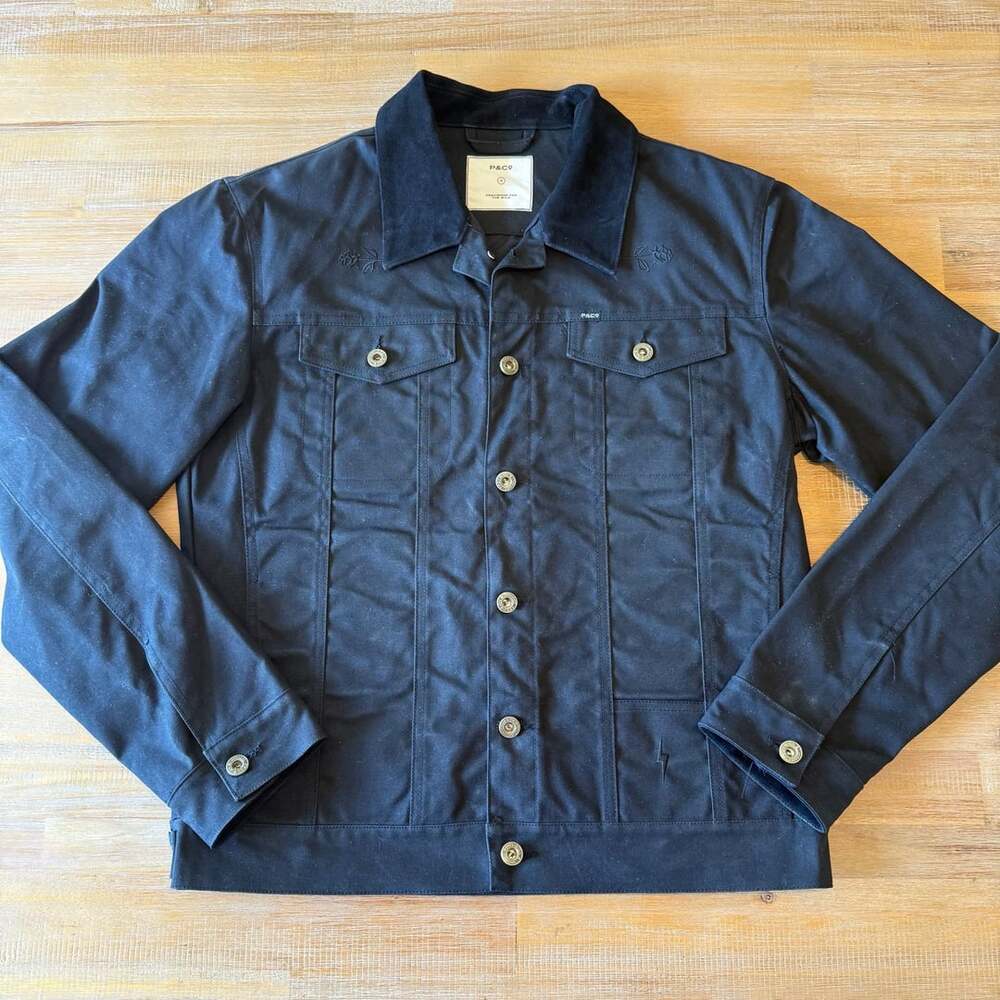 P&Co Waxed Embroidered Trucker Jacket M NWOT